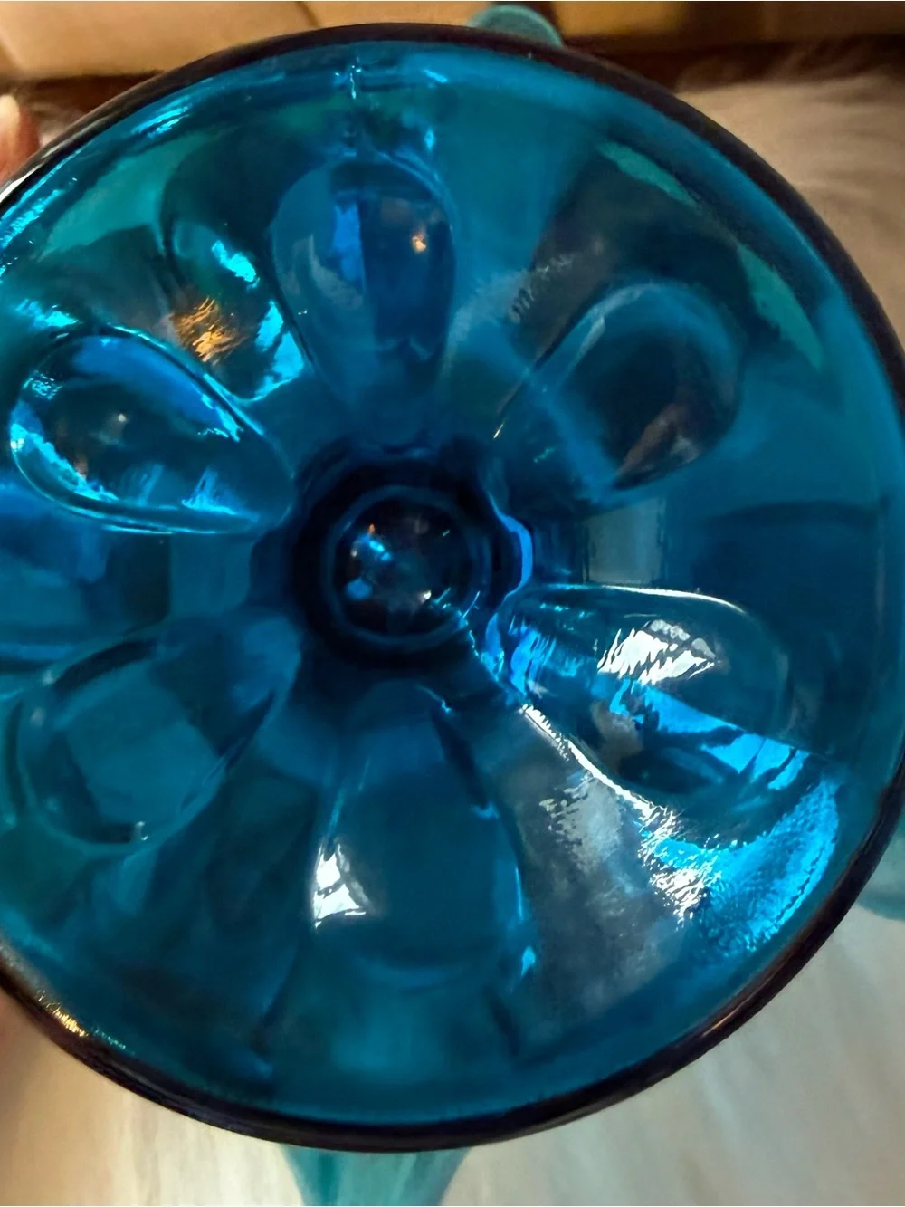Vintage MCM Viking Glass Epic Bluenique Vase 6 Petal Handkerchief Compote